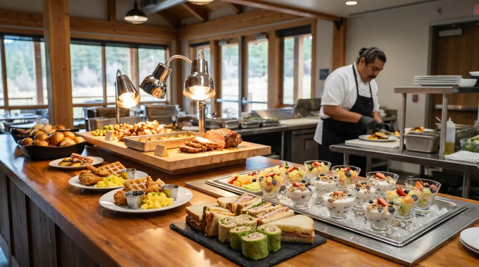 Chef-led buffet in the dining hall